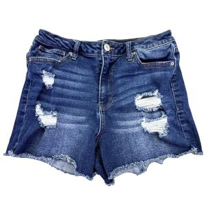 Vanilla Star Shorts Junior's Size 26 Blue Distressed Cutoff Real Cheeky Midi